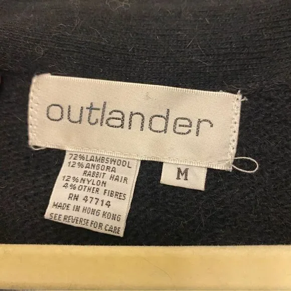 Outlander Vtg Sweater long open cardigan gray black metallic lambs wool angora M - Picture 3 of 8